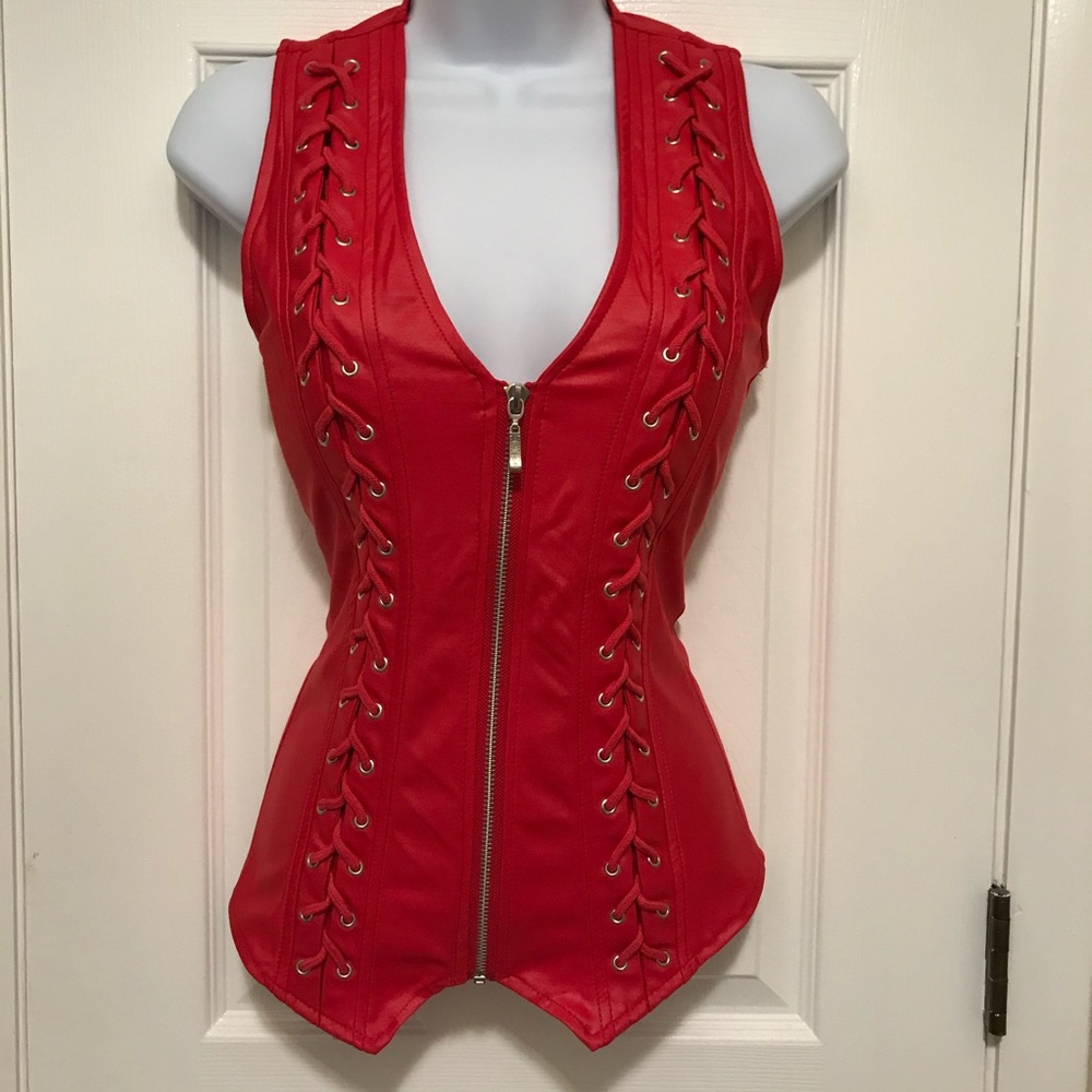 NWT Oh Yes Zip Up Stretch Vest Red Small Push Up